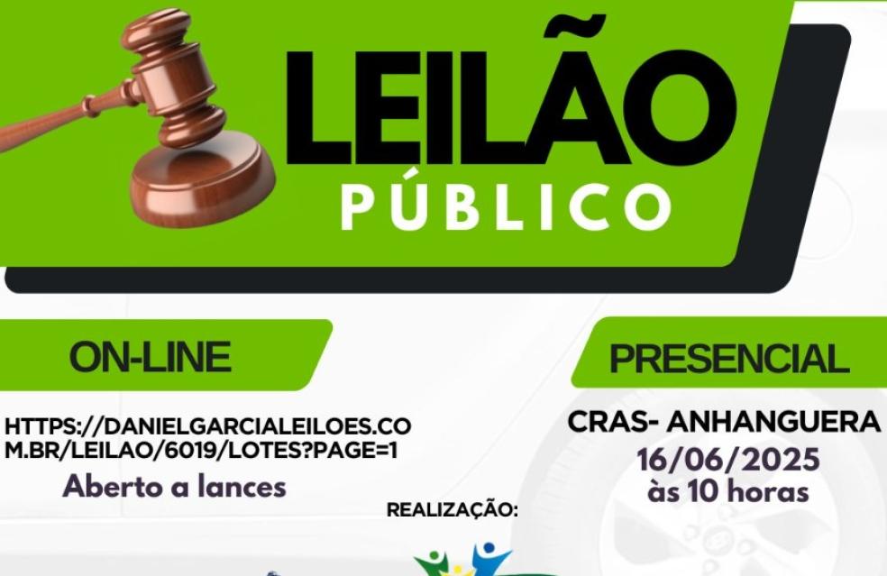 Prefeitura de Anhanguera realiza Leilão Público de Bens Inservíveis – Edital nº 001/2025
